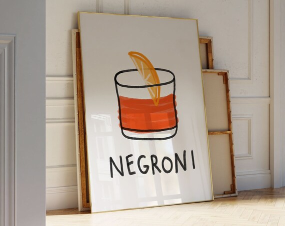 Negroni Cocktail Hand Drawn Line Art Kitchen Bar Cart Poster