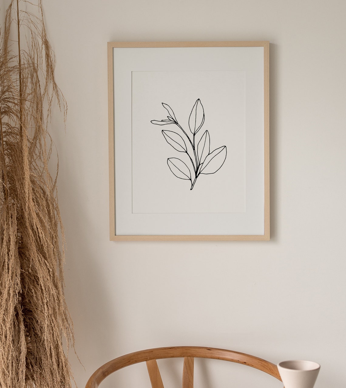 Minimalist Botanical Leaf Branch Line Art Black White Wall Art - Image 4