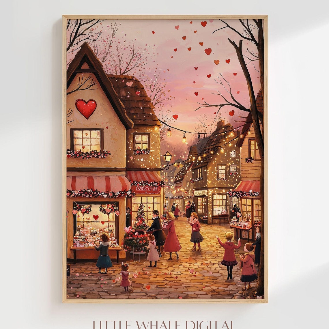 Valentines Day Wall Art Cute Valentines Day Town Art Valentines Day Painting Romantic Valentines Gift - Image 3