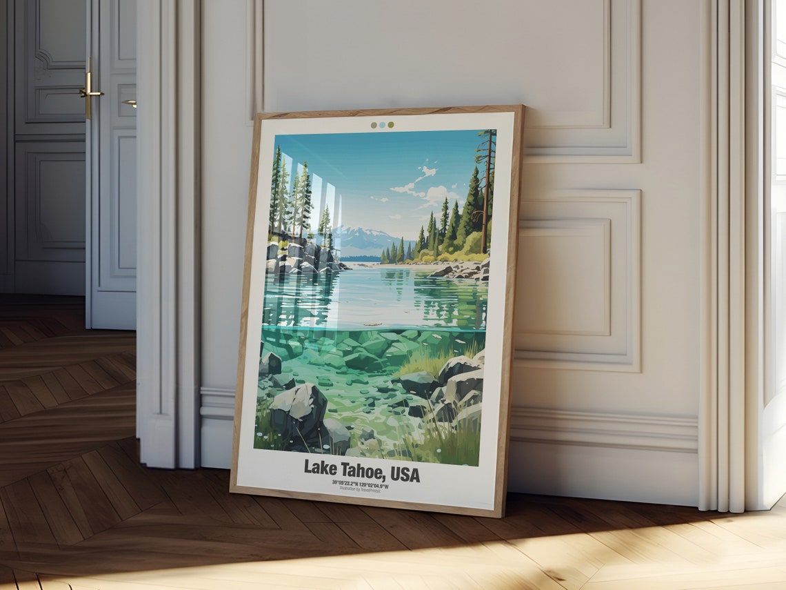 Lake Tahoe USA Clear Water Pine Shore Underwater Rocks Travel Poster - Image 2