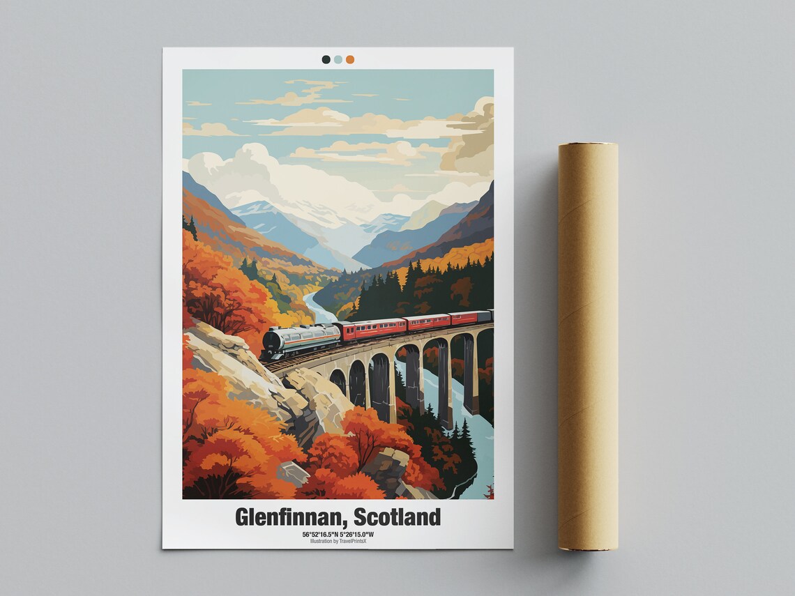 Glenfinnan Scotland Steam Train Viaduct Autumn Mountains Travel Poster