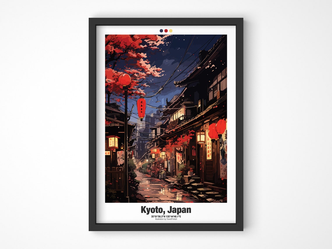 Kyoto Travel Poster Japan Nightlife Travel Poster Traditional City Illustration Wall Art Kyoto Wall Decor - Image 4