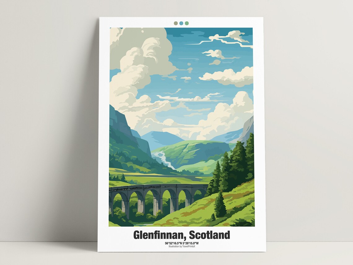 Glenfinnan Scotland Stone Viaduct Highland Train Railway Travel Poster - Image 3