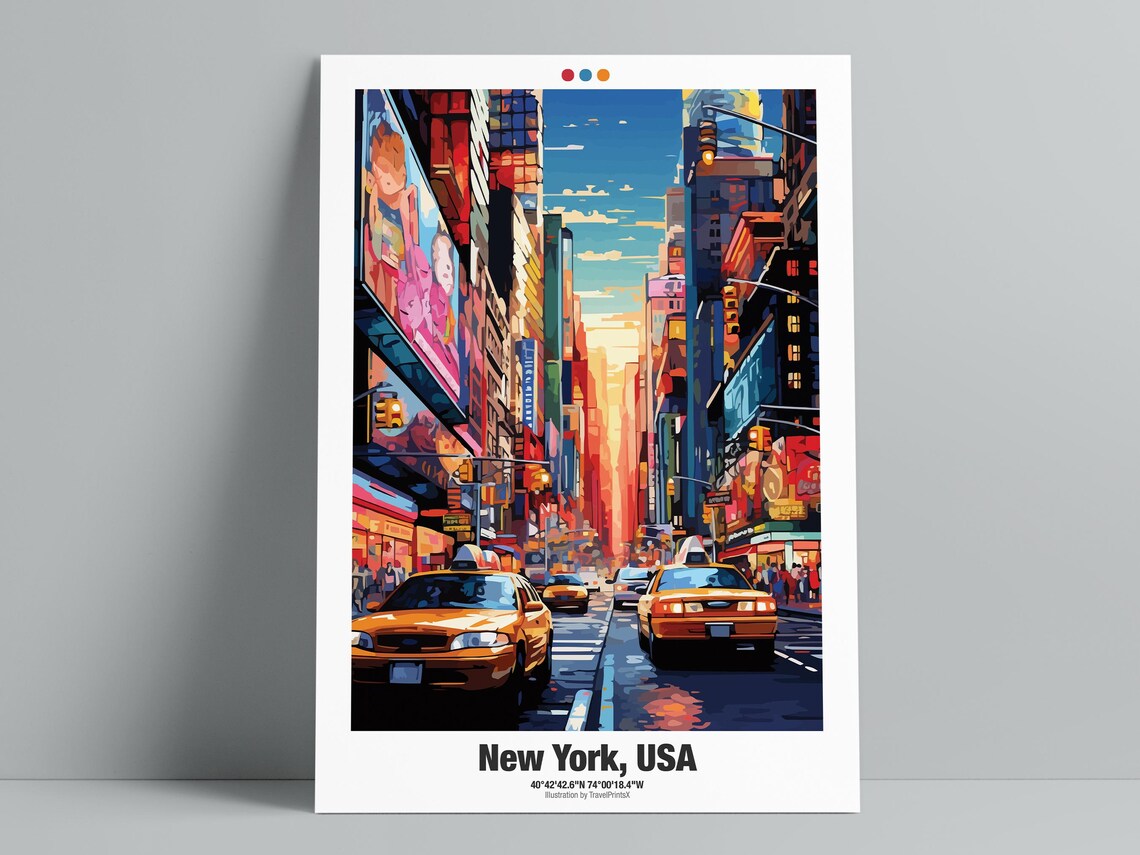 New York USA Times Square Yellow Cabs Sunset City Street Travel Poster - Image 3