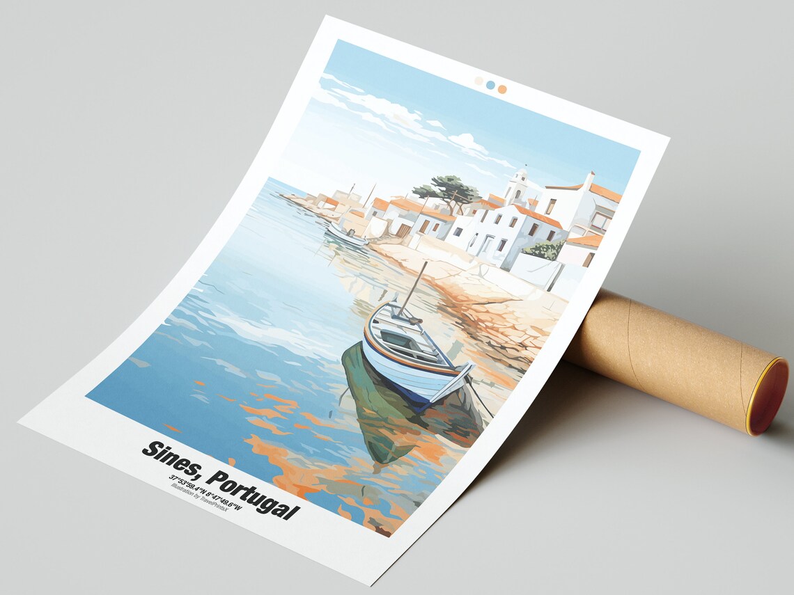 Sines Portugal Charming Fishing Village Harbor Boat Travel Poster - Image 2