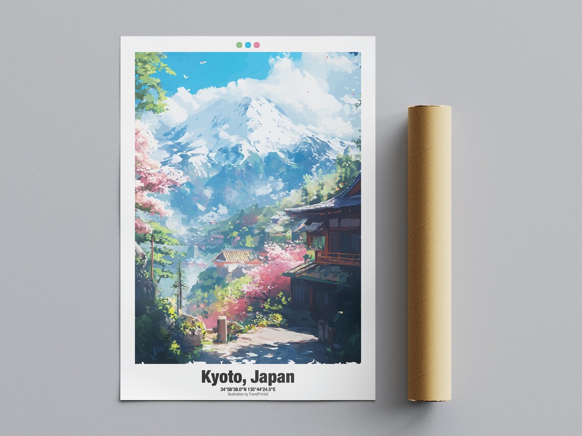 Kyoto Japan Mount Fuji Cherry Blossom Temple Street Travel Poster - Image 4
