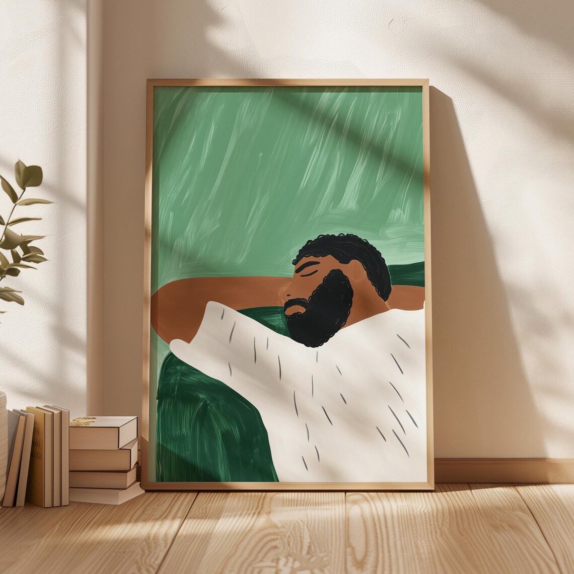 Minimalist Man Sleeping On Couch, Peaceful Portrait Art Print - Image 6
