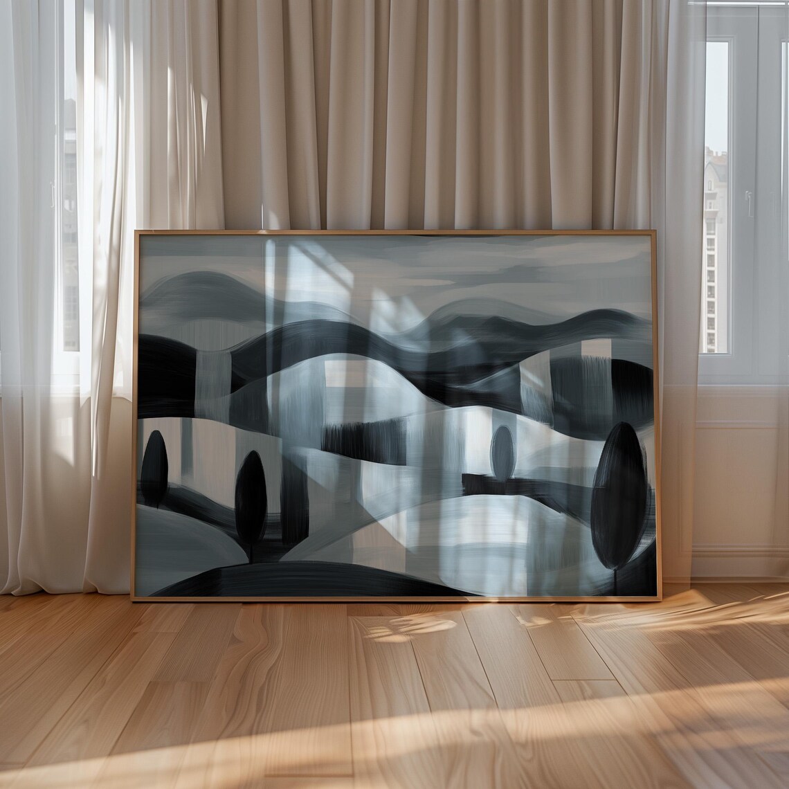 Abstract Black And White Hills Minimalist Landscape - Image 3