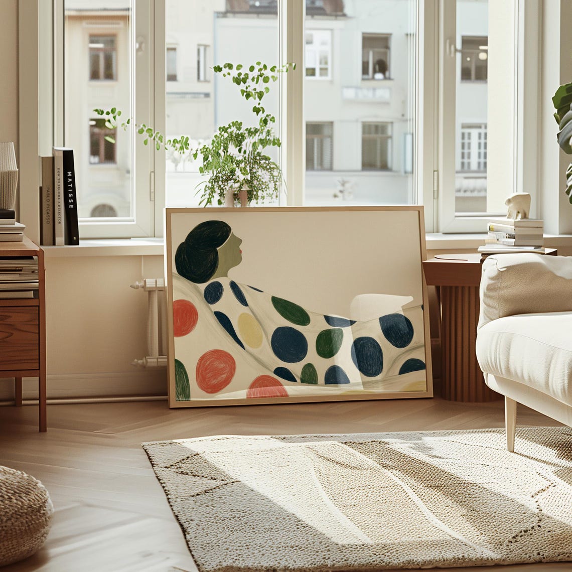 Abstract Reclining Woman Wrapped in Colorful Polka Dots Poster