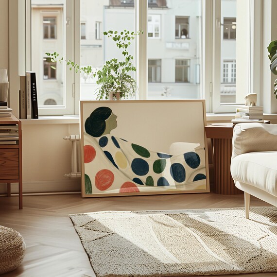 Abstract Reclining Woman Wrapped in Colorful Polka Dots Poster