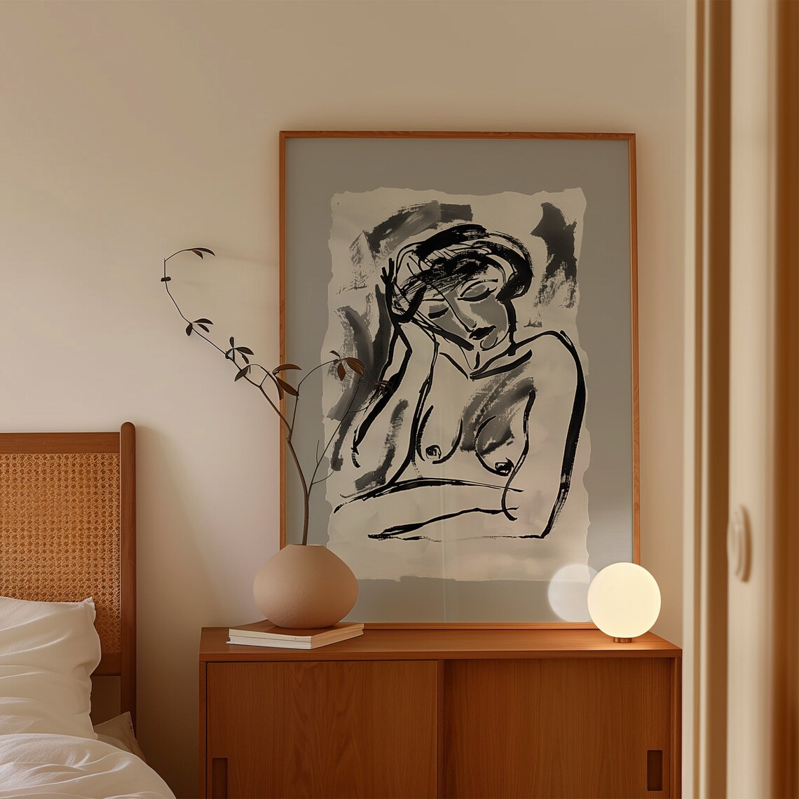 Sensual Female Figure Ink Sketch Minimalist Black And White Drawing Poster - Image 3