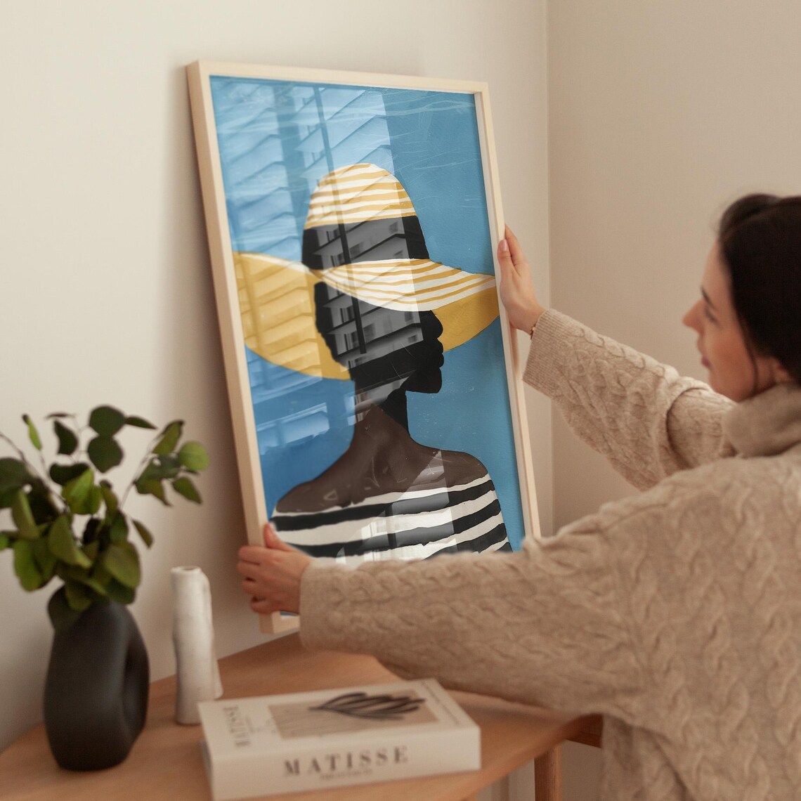 Minimalist Woman With Yellow Hat Art Print - Image 2