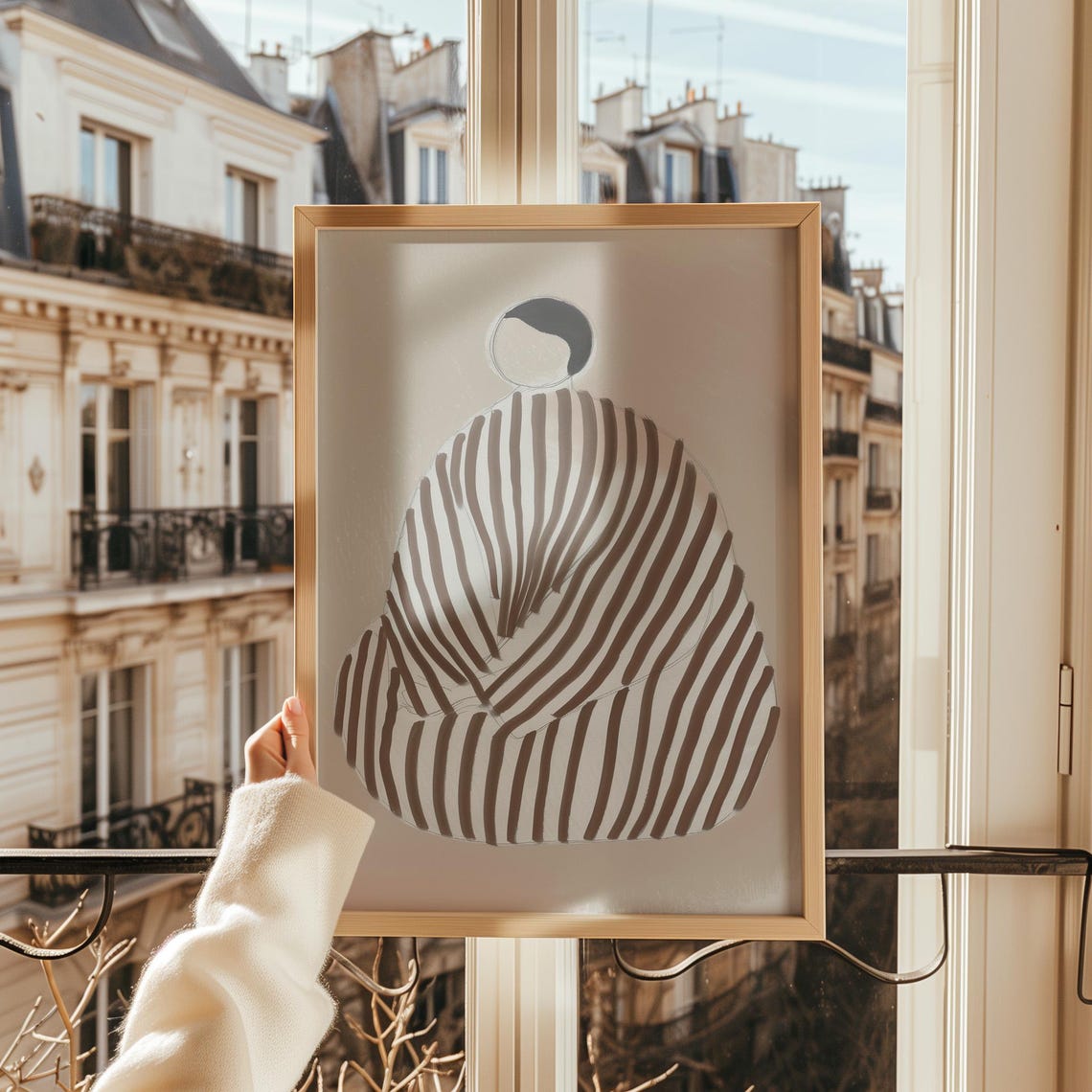 Striped Figure Sculptural Form Beige Minimalist Abstract Body Poster - Image 2