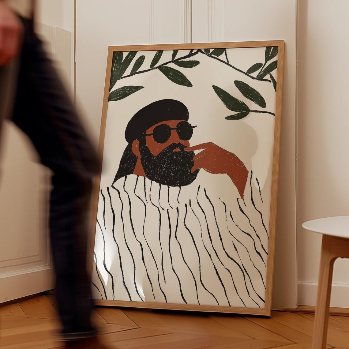 Bearded Man With Sunglasses And Cap In Striped Robe Portrait Poster - Image 2