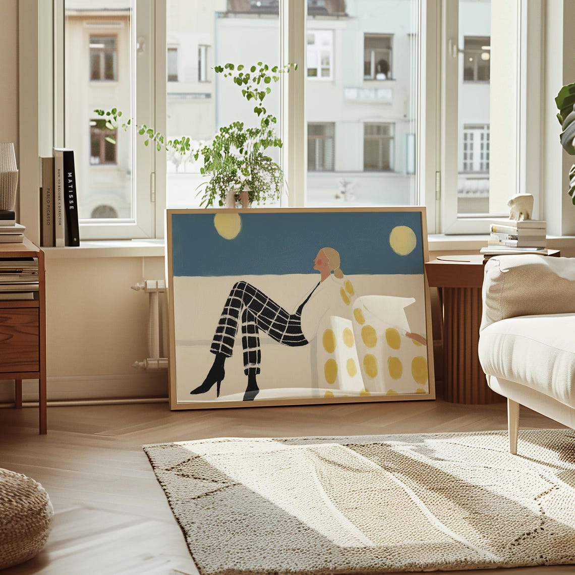 Moonlit Woman Reclining in Checkered Pants Polka Dot Blouse Poster - Image 3