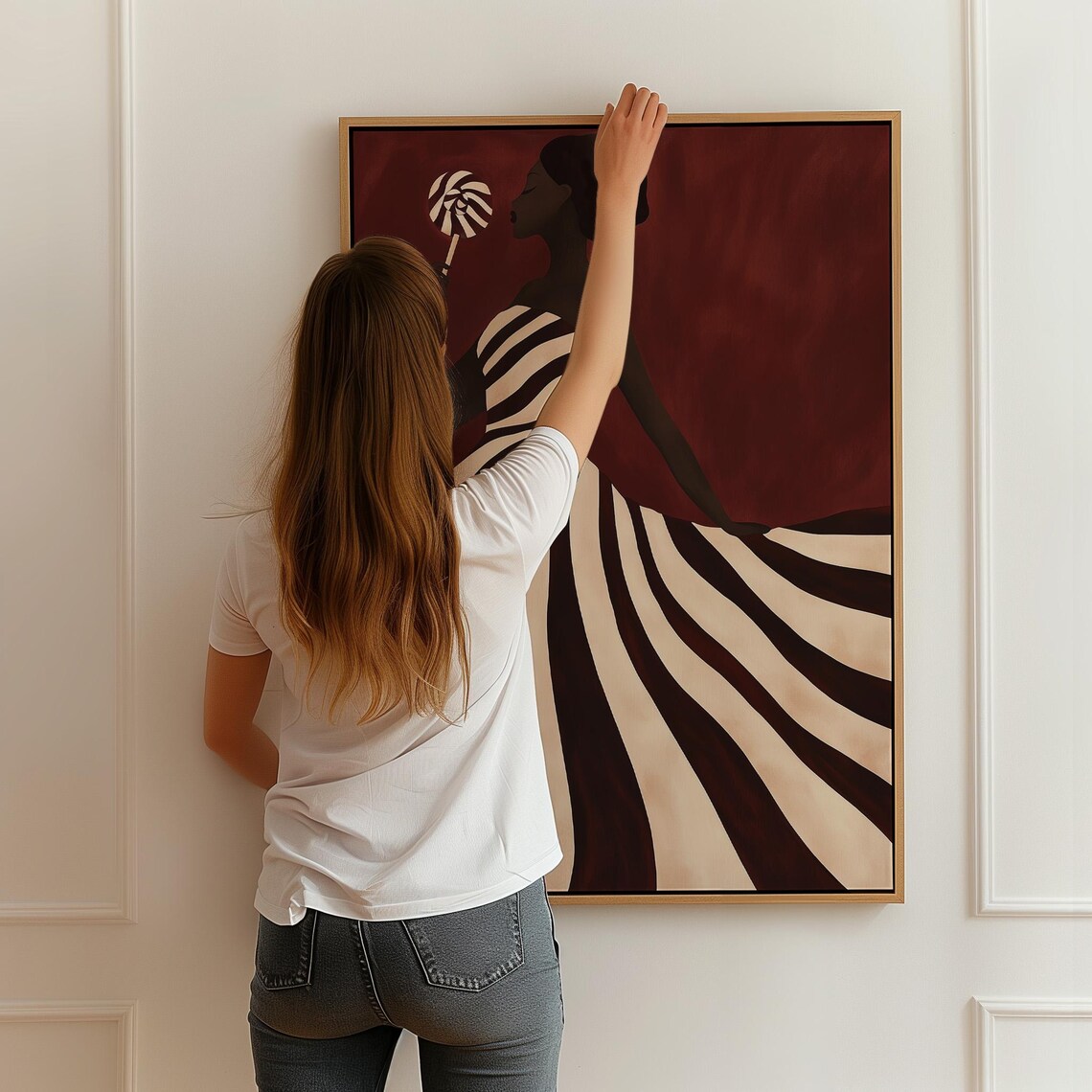 Striped Dress Woman With Lollipop, Minimalist Fashion Art Print - Image 2