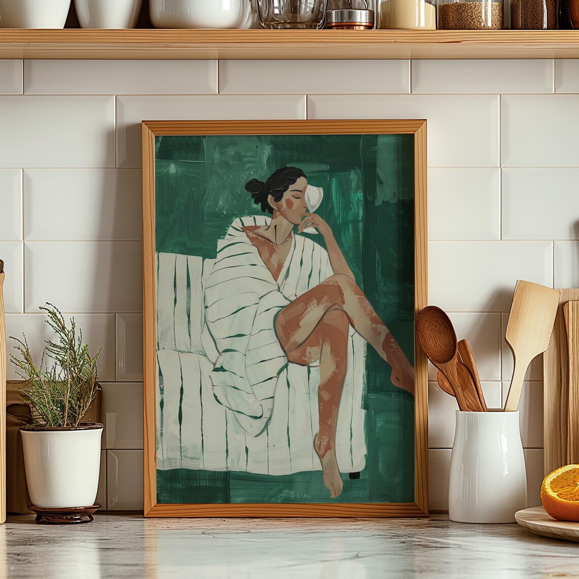 Emerald Green Abstract People Living Room Wall Art - Image 3