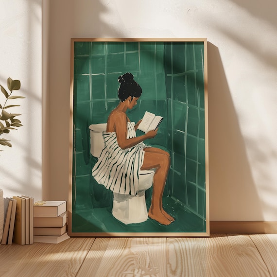 Minimalist Woman Reading, Bathroom Art Poster