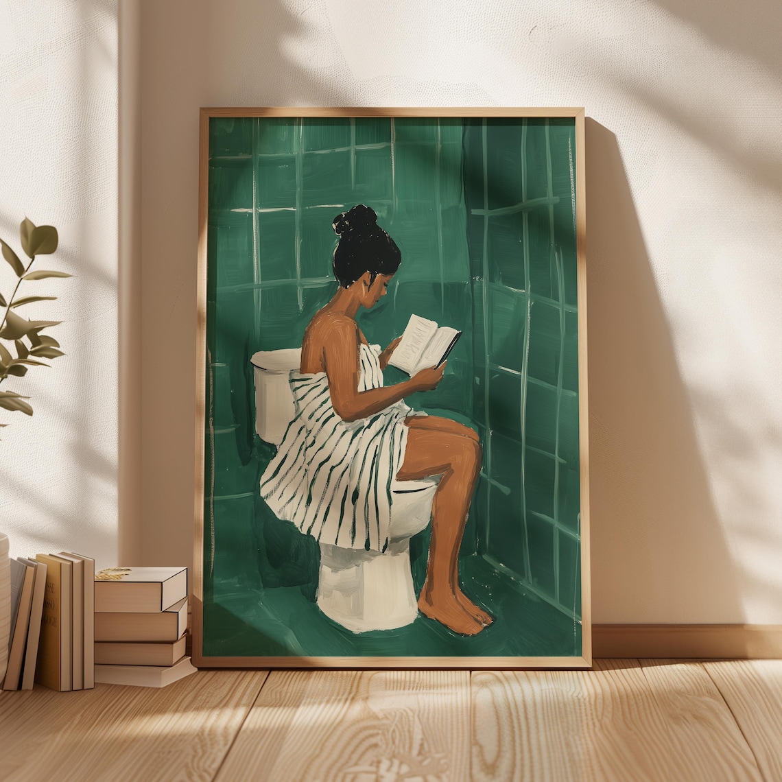 Minimalist Woman Reading, Bathroom Art Poster