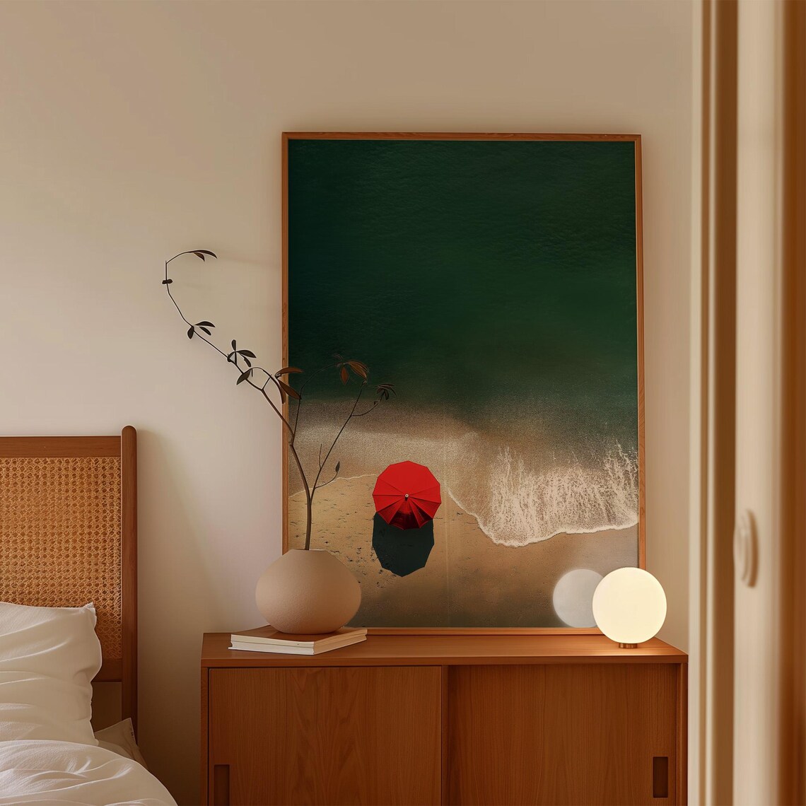 Minimalist Beach, Red Umbrella Seascape Poster - Image 5