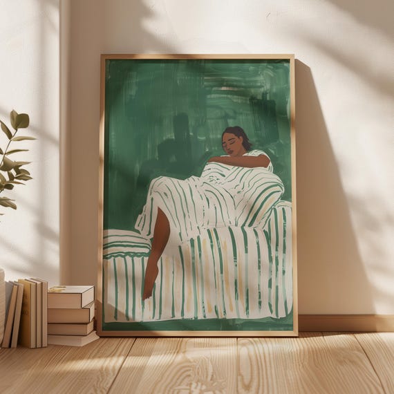 Abstract Black Woman Stripe Art Print, Contemporary