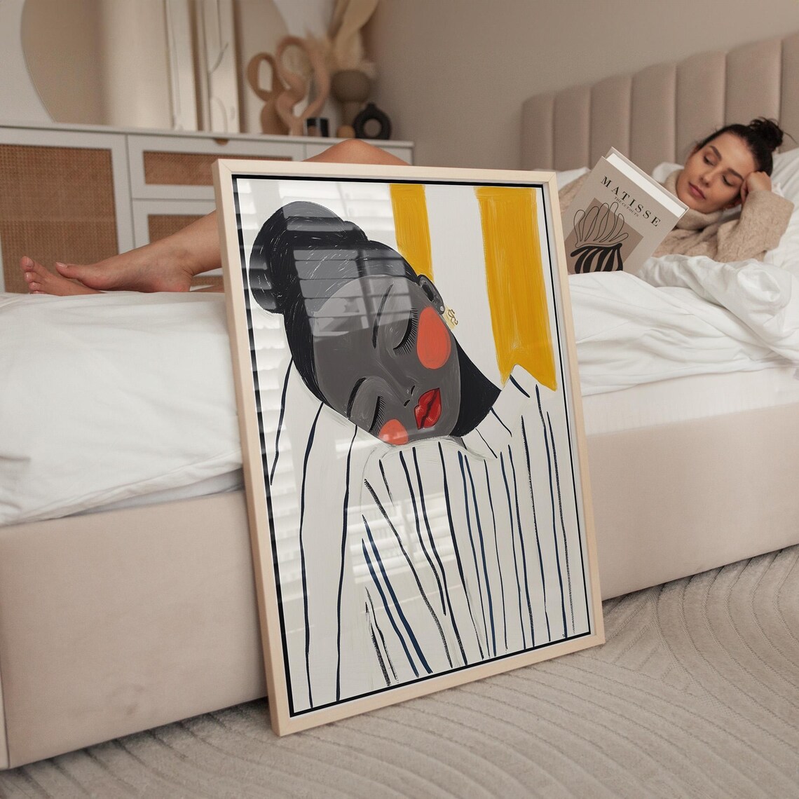 Sleeping Woman Portrait, Modern Abstract Art Print - Image 2