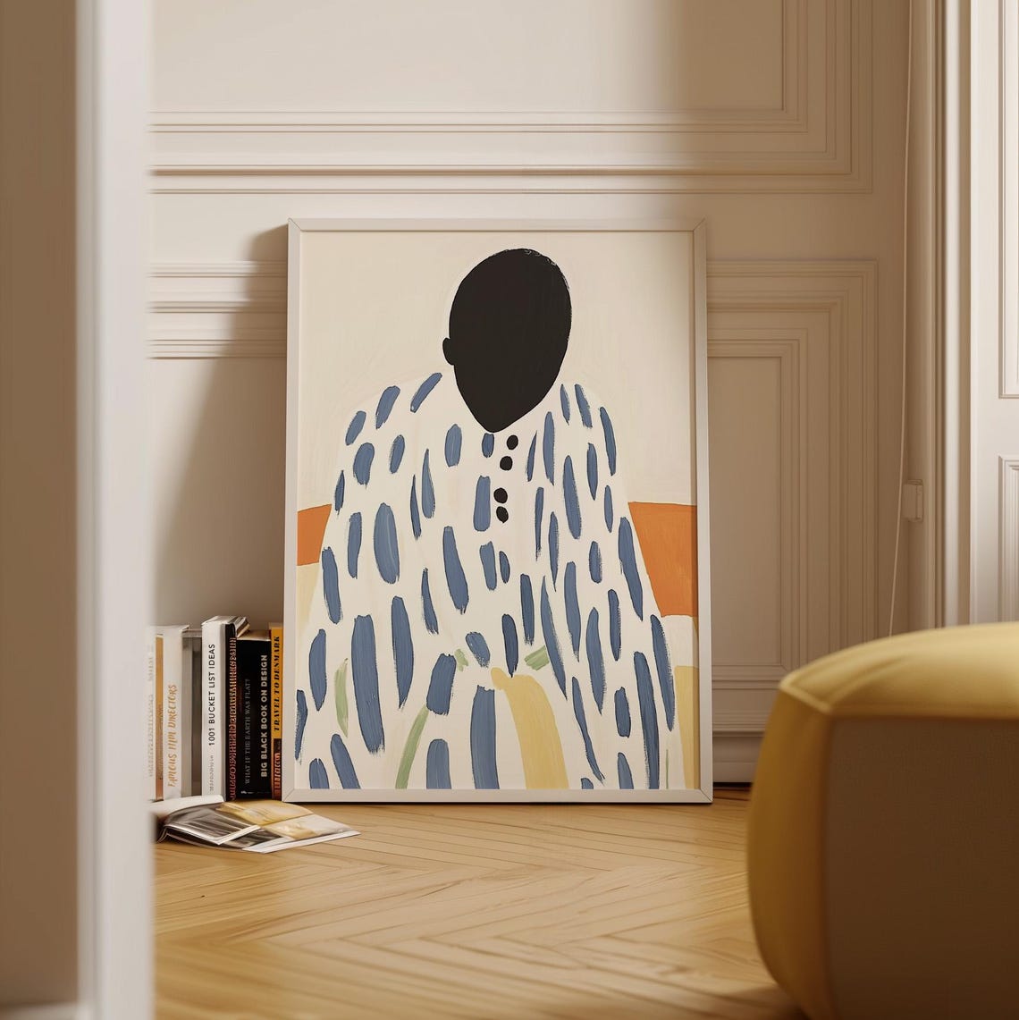 Minimalist Abstract Portrait Wall Art Blue And White Illustration Modern Faceless Figure Print Neutral Decor With Warm Tones - Image 4