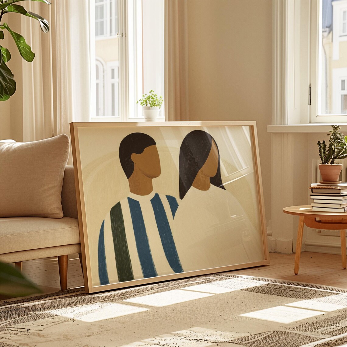 Minimalist Couple Portrait, Modern Love Illustration - Image 3