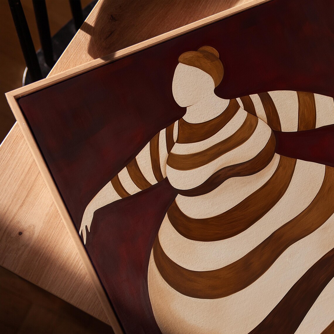 Curvy Woman in Stripes Body Positive Abstract Art Burgundy Poster - Image 3