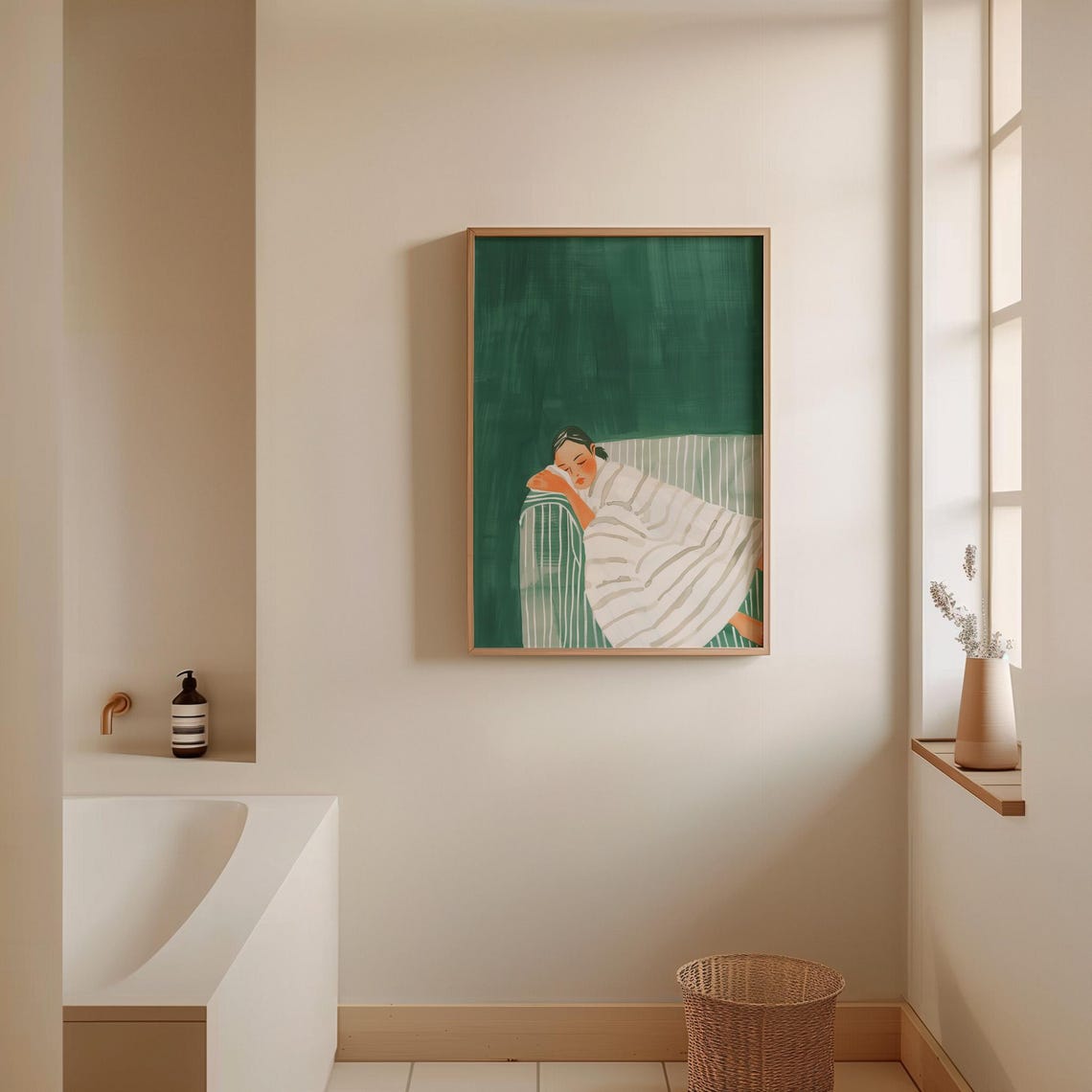 Peaceful Sleeping Woman Portrait Green Background Cozy Rest Poster - Image 4