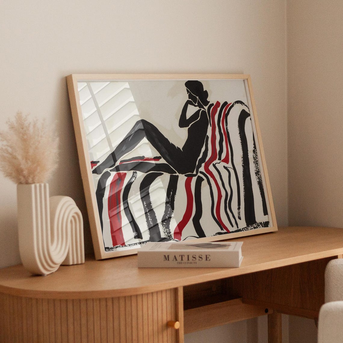 Reclining Woman Silhouette on Striped Couch Bold Abstract Poster - Image 4