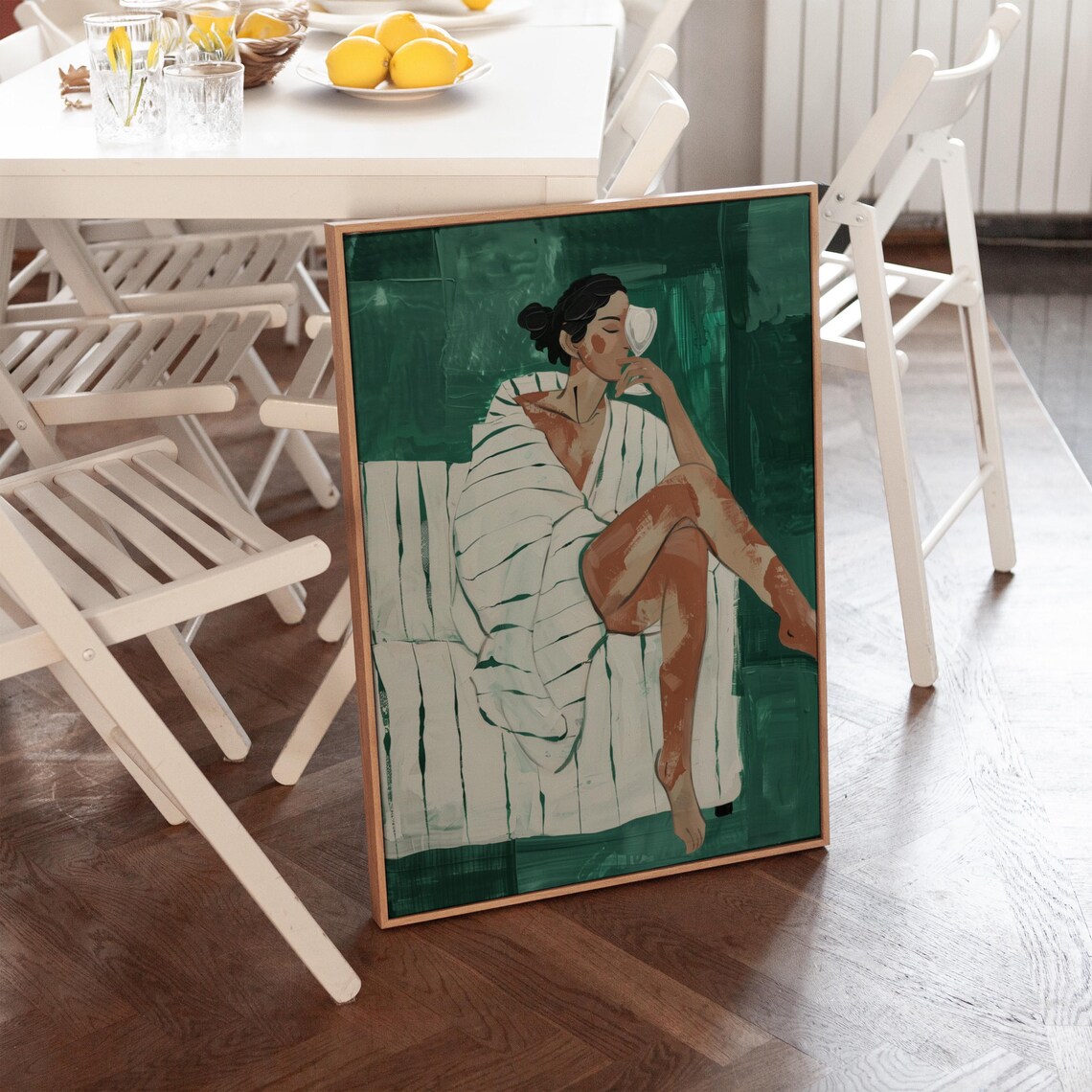 Emerald Green Abstract People Living Room Wall Art - Image 2