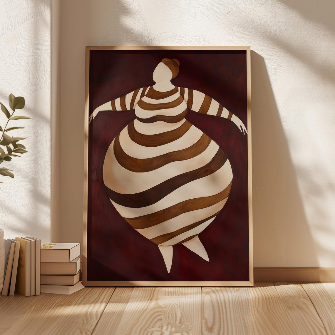 Curvy Woman in Stripes Body Positive Abstract Art Burgundy Poster