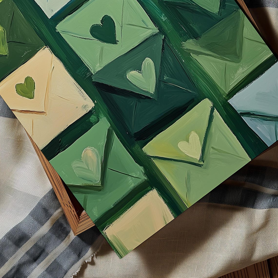 Green Love Letters Heart Seal Envelopes Abstract Romantic Art Poster - Image 3