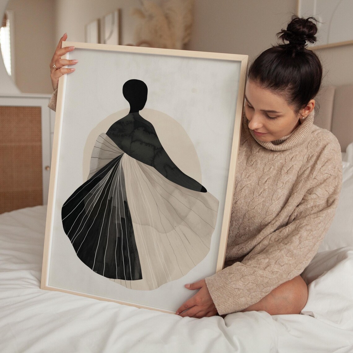 Woman in Flowing Gown Abstract Watercolor Neutral Tones Poster