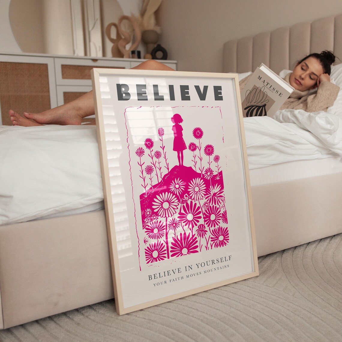 Believe In Yourself Pink Floral Motivational Quote Inspirational Poster