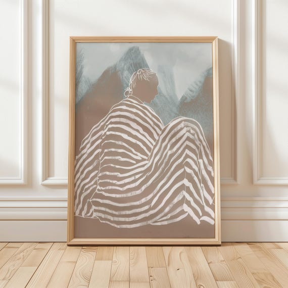 Minimalist Stripe Pattern Art Print Neutral Tone Abstract Wall Decor Contemporary Silhouette Illustration