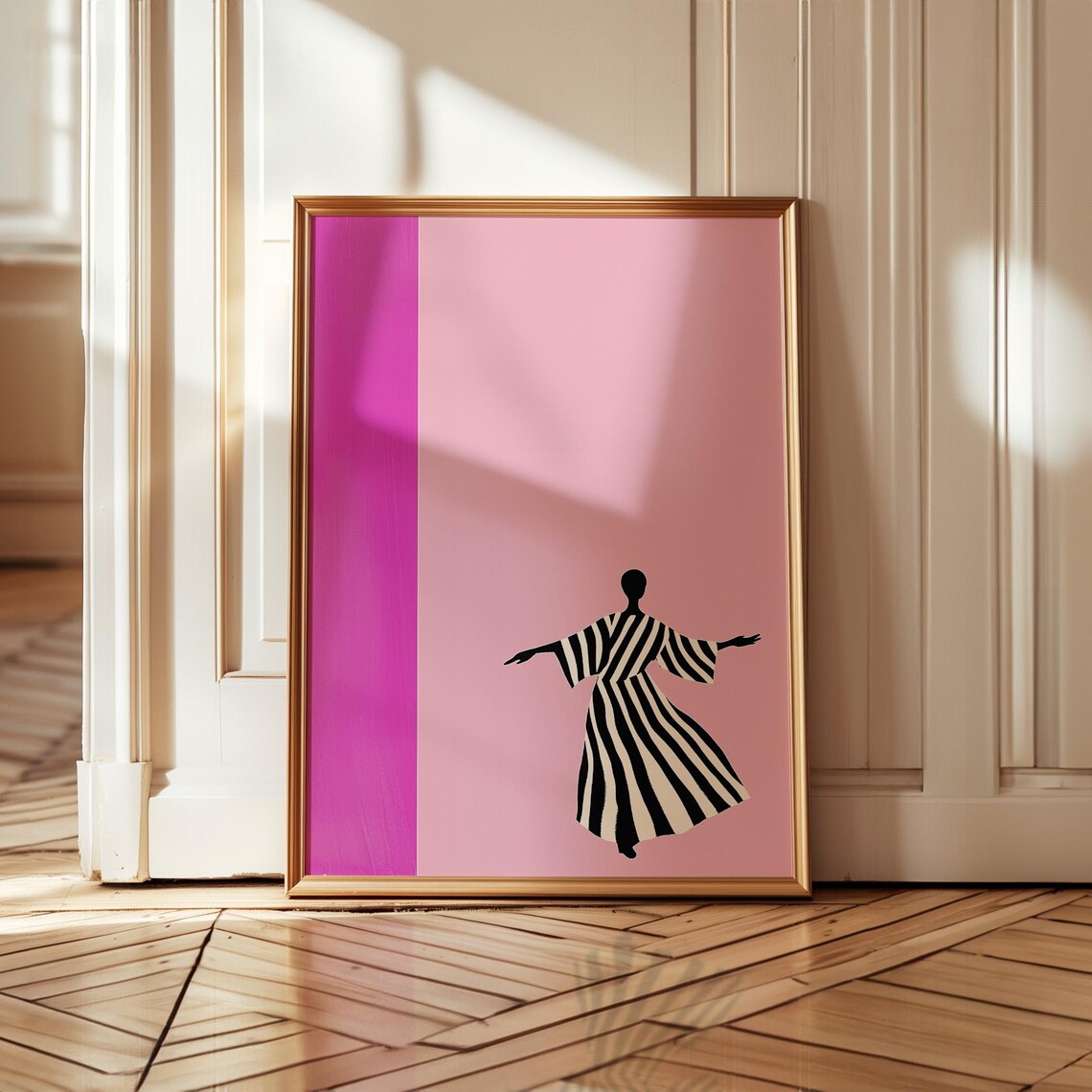 Striped Dress Dancer Pink Background Magenta Stripe Modern Dance Poster