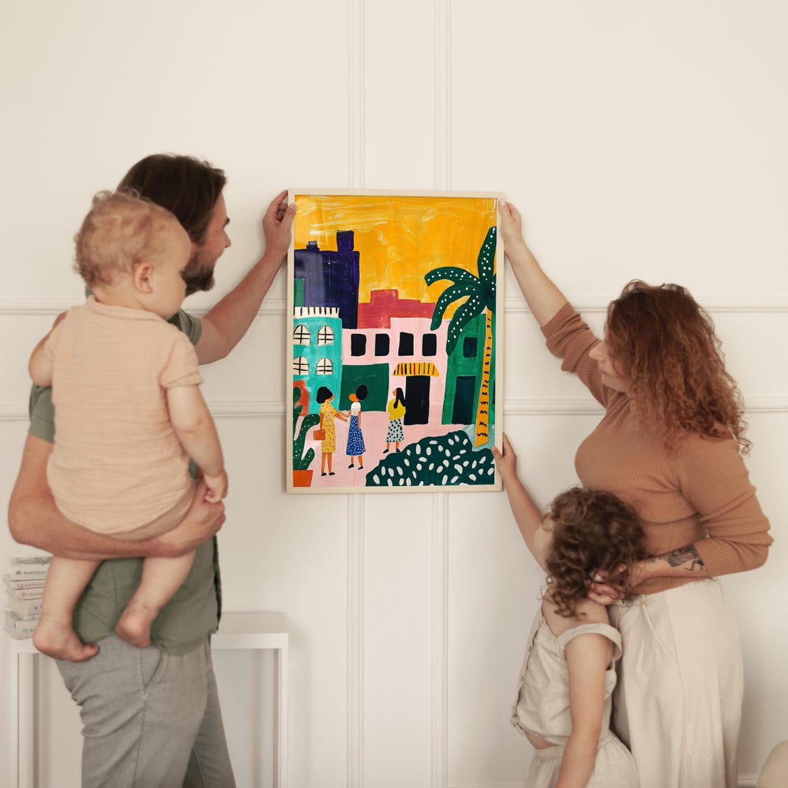 Vibrant Tropical Street Scene Palm Trees Colorful Town Print - Image 4