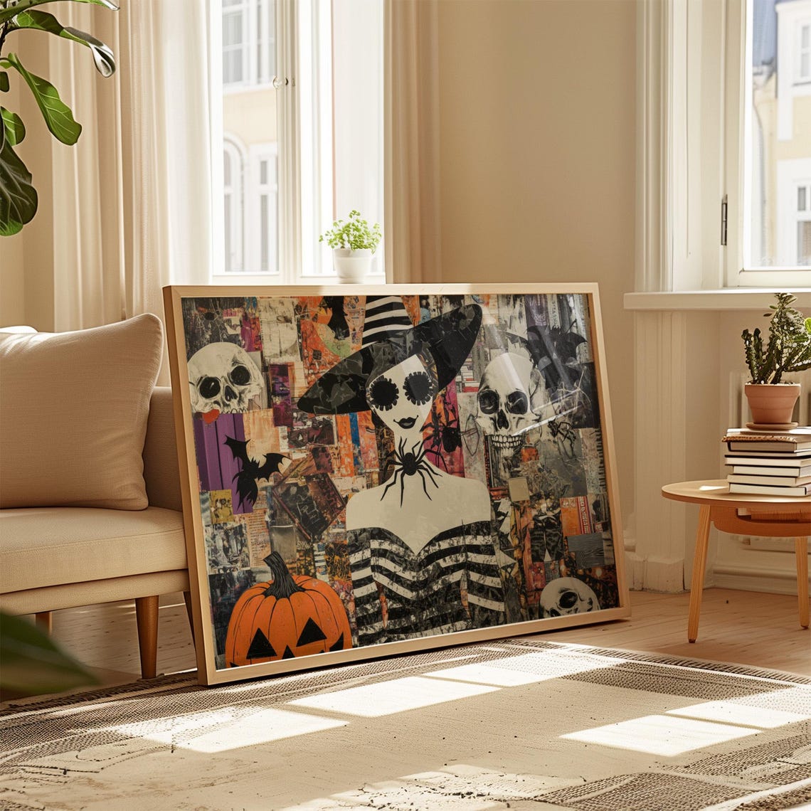 Halloween Witch Portrait Collage With Spooky Skulls Decor Poster - Image 2