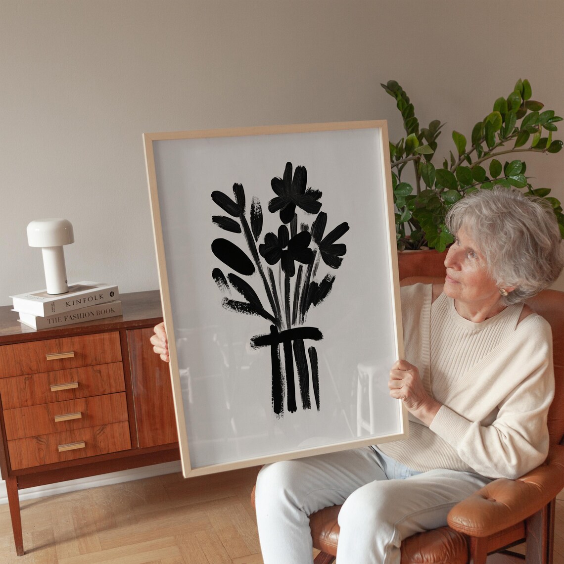 Black And White Brushstroke Flower Bouquet Minimalist Floral Poster - Image 2