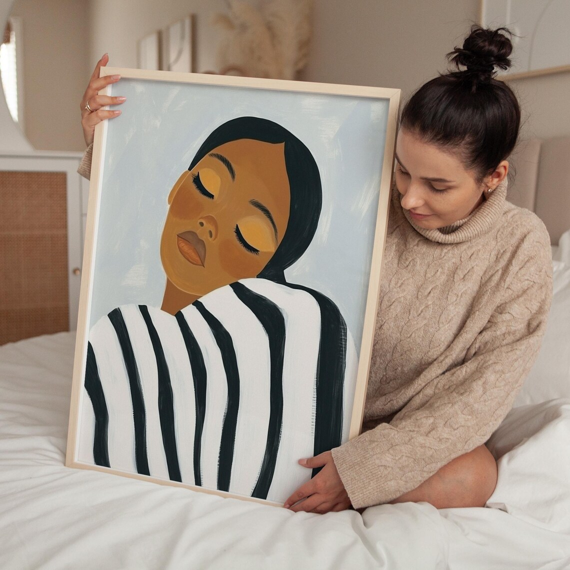 Sleeping Woman Abstract Portrait, Black and White Print - Image 2