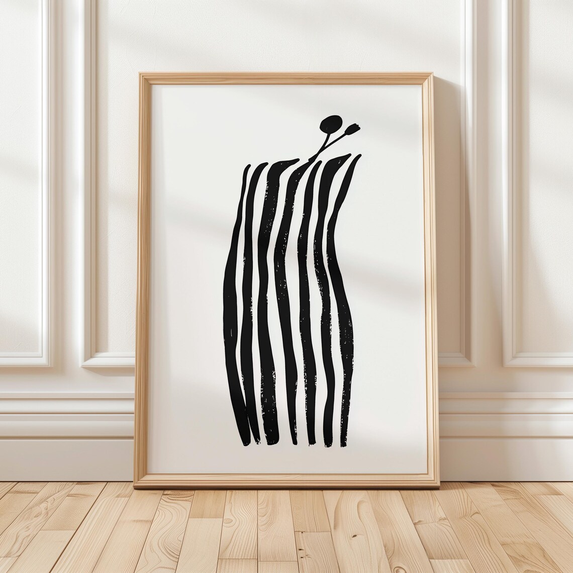 Abstract Black And White Flower, Minimalist Line Art