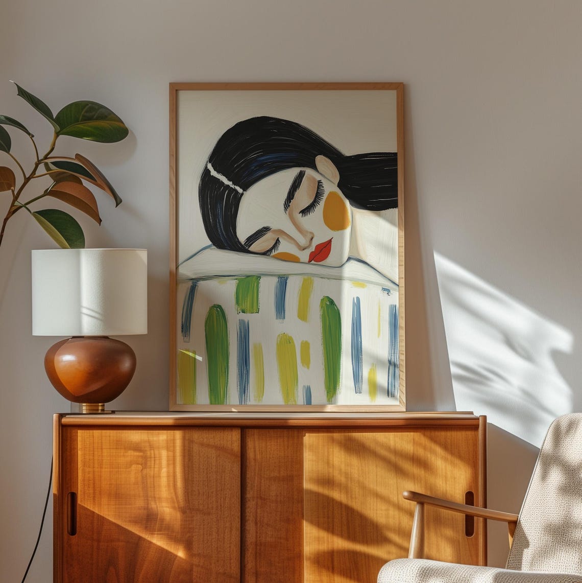 Sleeping Woman Portrait with a Colorful Striped Blanket Poster - Image 2
