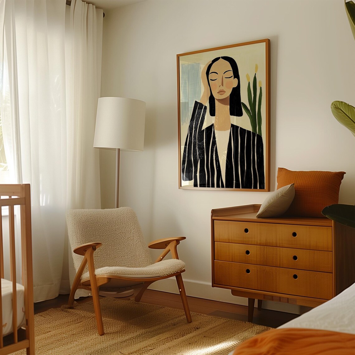 Woman In Black Striped Blazer With Hand To Forehead Art Poster - Image 3