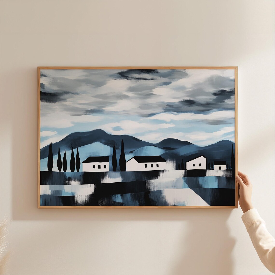 Modern Abstract Village Landscape, Minimalist Nature Art Print