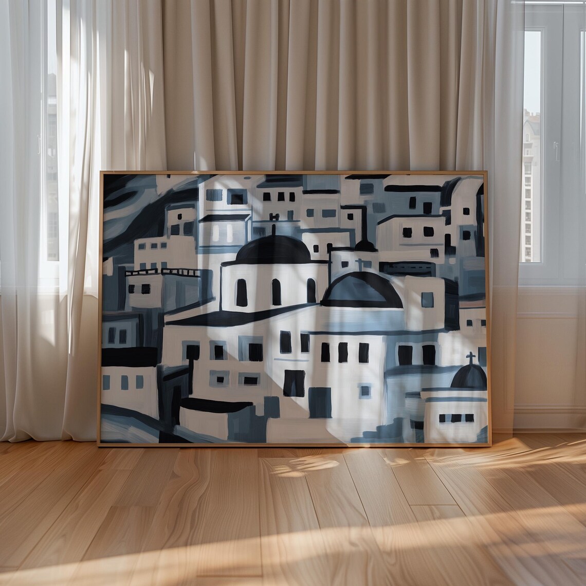 Santorini Inspired Minimalist Greek Village Art Print - Image 3