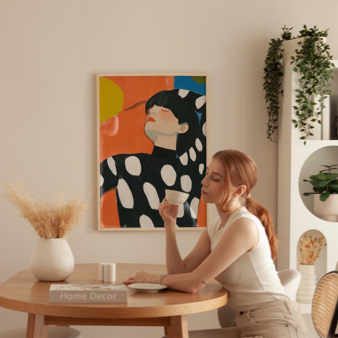 Bold Polka Dot Portrait Print Abstract Woman Wall Art Modern Minimalist Illustration Vibrant Orange And Blue Decor Fashion Inspired Art - Image 5