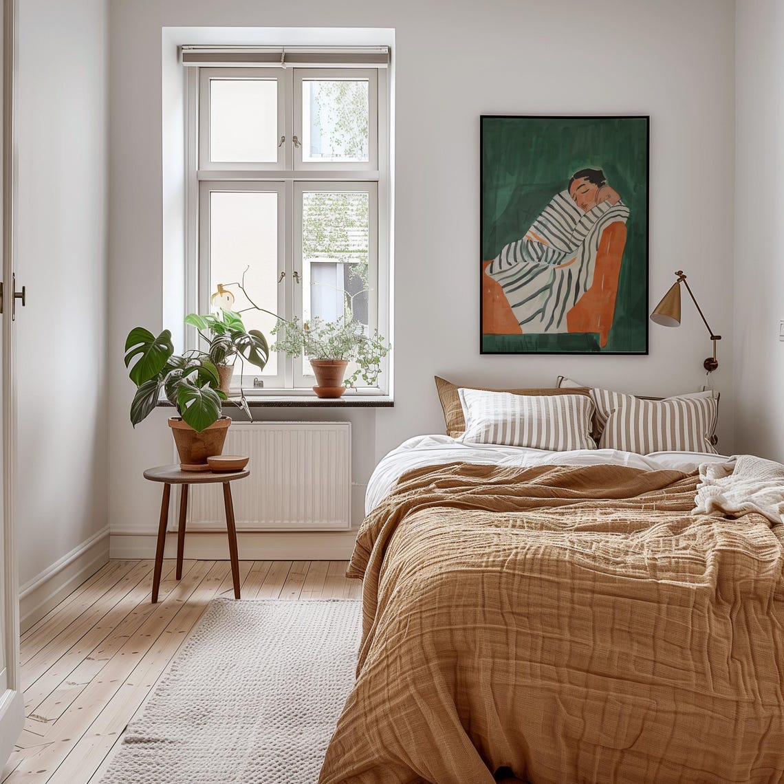 Woman Napping In A Striped Sweater On An Orange Chair In Green Print - Image 4