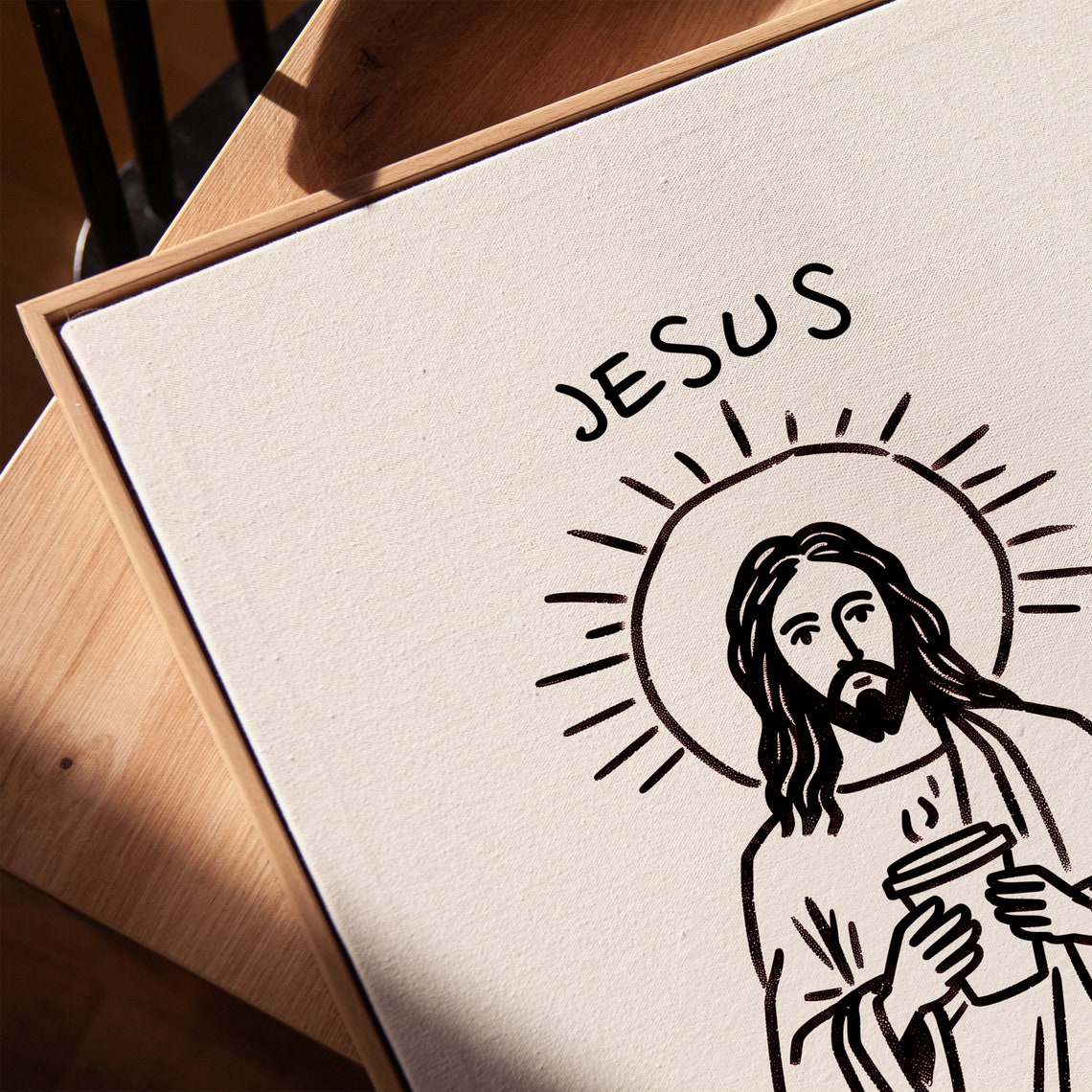 Jesus Loves You A Latte Funny Line Art Christian Coffee Kitchen Poster - Image 2